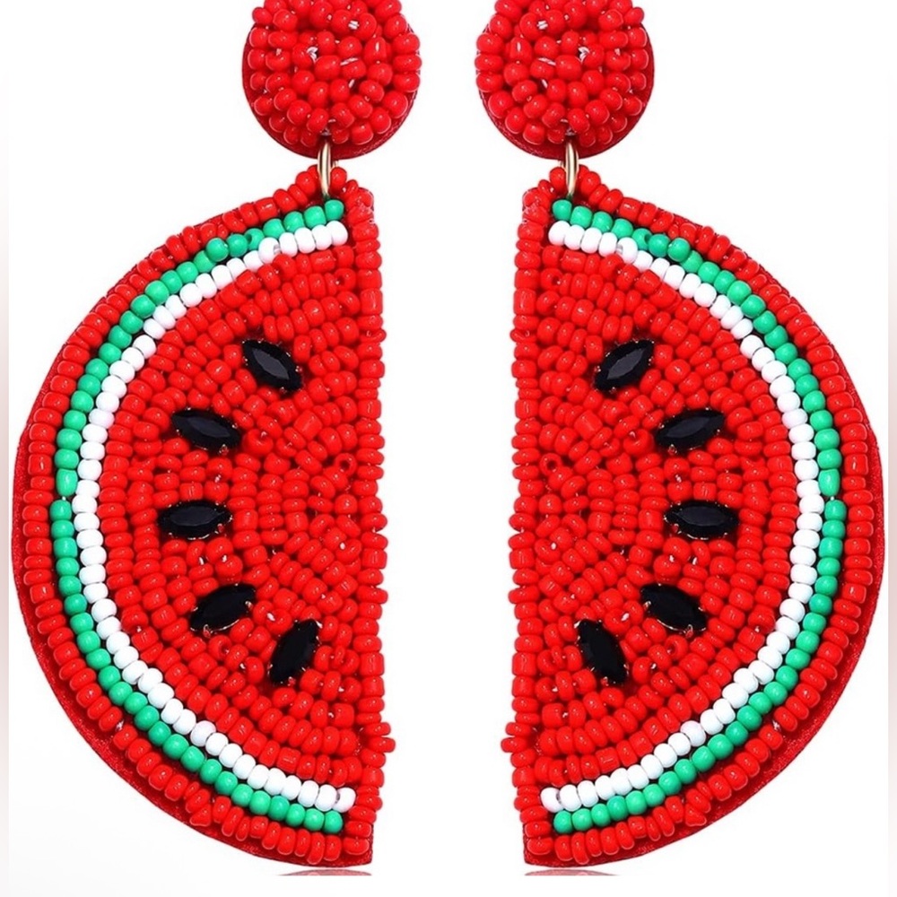 Watermellon Beaded Earrings with Rhinestones NWT